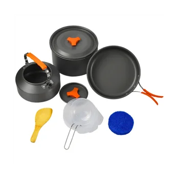 Уличный алюминиевый набор посуды для кемпинга, складной походный чайник и сковорода для кемпинга, альпинизма, пикника Оранжевый
