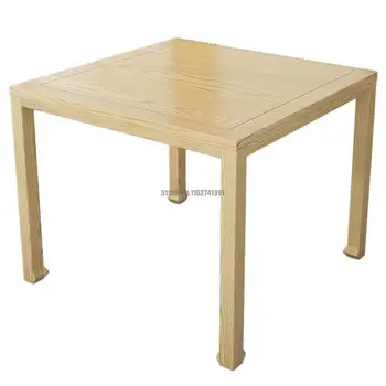 Обеденные столы в минималистском стиле Обеденные столы из массива дерева, прочная квадратная рама для четырех человек, утолщенная панель и ножки