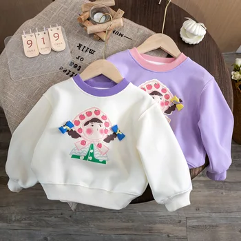 Толстовка для маленьких девочек, Детские толстовки с мультяшным принтом, утепленный пуловер, весна-осень 2023, детская одежда в корейском стиле от 1 до 6 лет