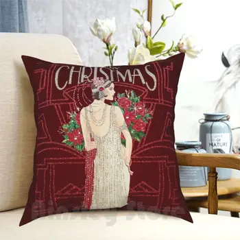 Хлопушка: Винтажная наволочка с рождественским принтом, домашняя мягкая подушка с принтом, хлопушки, лепестки рождественских цветов.