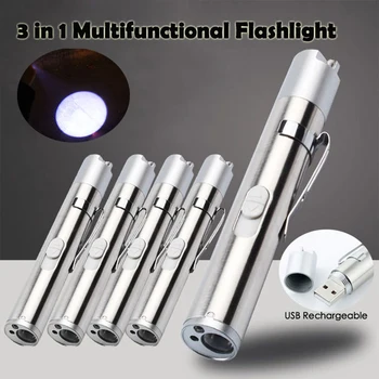 Дизайн клипсы 3в1 Мини-фонарик-ручка Перезаряжаемый металлический водонепроницаемый фонарик с подвесным мощным фонариком высокого качества