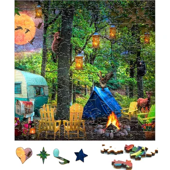 3D Деревянные пазлы Летний кемпинг Деревянные игрушки-пазлы на День рождения Подарок к празднику Настольная игра Декорации Игрушка-головоломка для детей