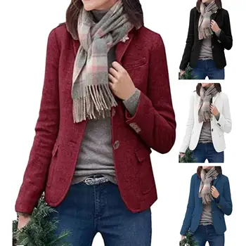 Женское зимнее пальто приталенного кроя, однотонная зимняя куртка с длинными рукавами и толстыми лацканами, женское зимнее пальто в деловом стиле