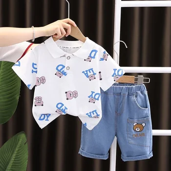 Летняя рубашка-поло для мальчиков, комплект с коротким рукавом, новинка 2023 года, модная повседневная одежда для малышей, комплекты из двух предметов