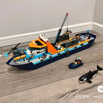 2023 НОВЫЙ строительный блок корабля 60368 Arctic Explorer, модель городского океанского разведывательного корабля, Игрушки для детей, подарки на День рождения