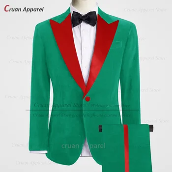 Модный бархатный костюм для мужчин, Рождественская официальная вечеринка, Приталенный блейзер, брюки, 2 предмета, вечерний ужин, классические Наряды на заказ