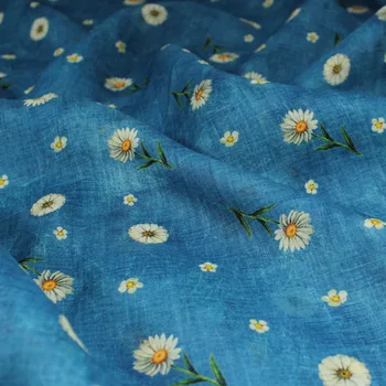 Высококачественная швейная ткань по метру, платье из чистой ткани Рами с синим принтом, рубашка Cheongsam Hanfu, дизайнерская ткань