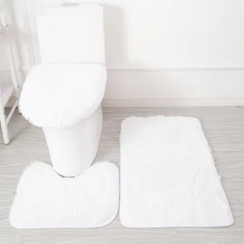 Inyahome Белые наборы ковриков для ванной комнаты, комплект из 3 предметов, чехол для сиденья унитаза, нескользящие коврики для ванной, крышка, коврик для ванной, контурный коврик для декора ванной комнаты