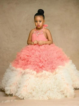 Роскошные платья без рукавов из тюля с кристаллами для девочек-цветочниц, бальное платье принцев для первого причастия, выпускной бал, мода 2023