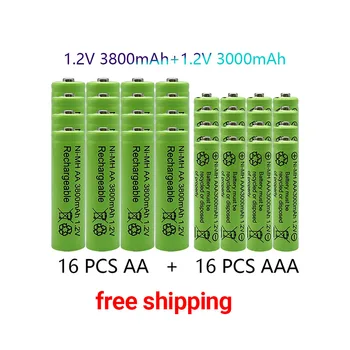 1.2 В AA 3800 мАч NI-MH Аккумуляторные батареи + AAA батарея 3000 мАч Перезаряжаемая батарея NI-MH 1.2 В AAA батарея + бесплатная доставка