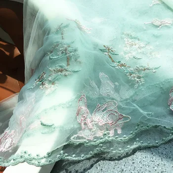 Ткань для Декоративной Вышивки Из Кроличьего Кружева Летняя Свежая Легкая Марлевая Декоративная Ткань Розово-Зеленого Цвета По Желанию