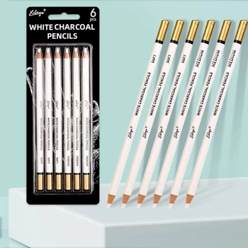 Набор для рисования белыми угольными карандашами Dainayw, 6 шт., гладкий мягкий и средний карандаш для рисования, для выделения художественных принадлежностей