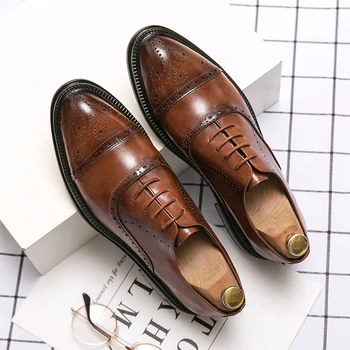 Мужские туфли-оксфорды; Коричневые, Черные Деловые Модельные туфли с перфорацией типа 