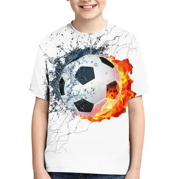 Детские футболки Футбол 2023 Летняя Детская Мода 3D Футболка Для мальчиков И девочек Футбольный огонь Забавный Принт от 4 до 13 лет ropa de niño