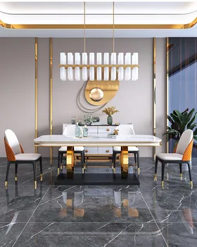Сочетание обеденного стола и стула в скандинавском современном минимализме домашний прямоугольный светлый обеденный стол для гостиной класса люкс