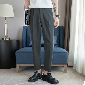 2023 Мужские костюмные брюки Мужские модные брюки для общества Корейские прямые Повседневные Эластичные брюки с талией Мужские Офисные официальные брюки