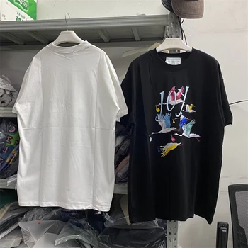 Новые футболки Casablanca 2023ss, мужские и женские футболки, пара простых футболок с летающими птицами, топы с коротким рукавом