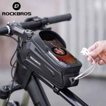 Велосипедная сумка ROCKBROS, водонепроницаемая велосипедная сумка с сенсорным экраном, верхняя передняя трубчатая рама, сумка для шоссейного велосипеда MTB, 6,5 дюймов, чехол для телефона, аксессуары для велосипеда