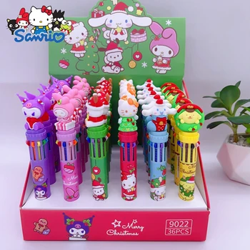 Новая десятицветная шариковая ручка Sanrio с милой мультяшной силиконовой головкой, цветной маркер, Рождественский Канцелярский подарок, Детская ручка для рисования Оптом