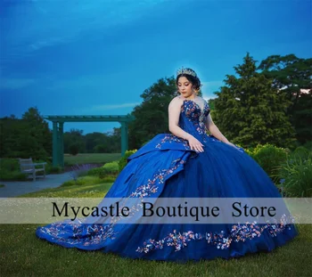 Мексиканские Королевские Синие Пышные Платья Ball Gowm 2023 Милая Аппликация Sweet 16 Dress Платье для Выпускного вечера vestidos de 15 años