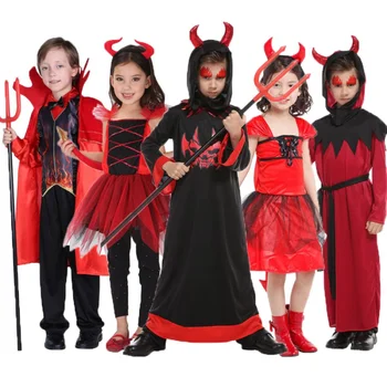 Страшный Красный Рог Дьявола, Дьявольские костюмы для детей, Костюм Демона для мальчиков и девочек, Маскарадный костюм для косплея, Халат на Хэллоуин