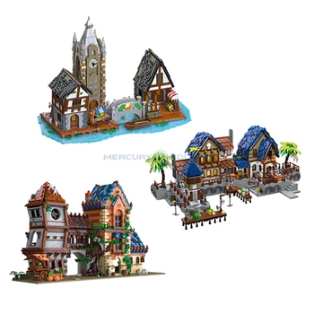 Серия Medieval Town View Market Tavern Harbor MOC Ideas Строительные кирпичи JIESTAR Modular Architecture Модельные блоки Набор игрушек в подарок