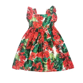 Весна Лето Новая хлопчатобумажная ткань с цветочным принтом Милое платье Одежда принцессы для милых девочек 3-8 лет Детская одежда