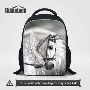 Школьные сумки с принтом белой лошади для маленьких мальчиков и девочек, 12-дюймовый мини-детский рюкзак для детского сада, детская сумка для книг из полиэстера 600D