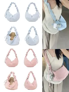 Корейская плиссированная однотонная Женская сумка через плечо 2023 года, новая универсальная темпераментная простая женская сумка-бродяга большой емкости через плечо