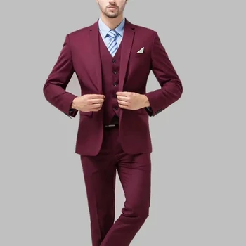 Бордовая мужская одежда, модный однобортный блейзер с вырезами, деловой свадебный повседневный однотонный костюм из 2 предметов, приталенный крой.