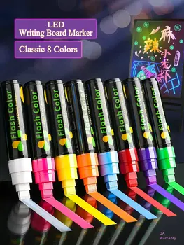 8 Цветов Маркер для белой доски со стираемой светодиодной вспышкой Маркеры для доски Акриловый рекламный щит Жидкий мел 6 мм 8 мм 10 мм Маркерные ручки