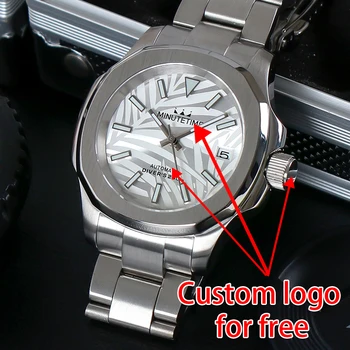 Часы с логотипом Minutetime на заказ, сделанные своими руками, NH35 Механический механизм, стальной корпус, листовой циферблат, Светящаяся стрелка, роскошные водонепроницаемые часы