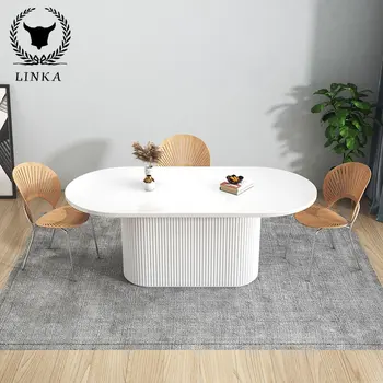 Обеденный стол из скандинавского овального дерева в минималистском стиле, модный легкий журнальный столик класса люкс, современный минималистичный стол для семейных переговоров