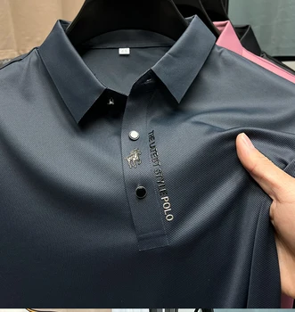 Летняя деловая однотонная рубашка Поло высокого качества с коротким рукавом и воротником-лацканом, Новая мужская мода, повседневная, без следов печати