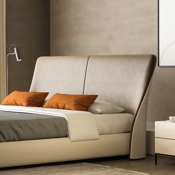 Мебель для спальни итальянская светлая роскошная минималистичная современная кожаная кровать двуспальная кровать высококачественная атмосферная свадебная кровать