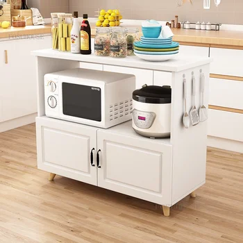 Двухслойный деревянный кухонный шкаф с дверцей для микроволновой печи, кухонный шкаф для хранения посуды, кухонный стеллаж