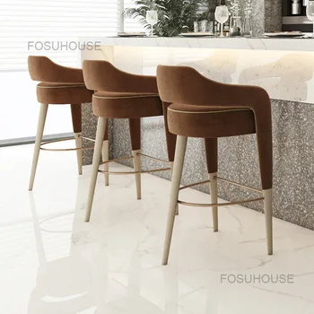 Барные стулья Nordic kitchen island из легкой роскошной ткани, Высокий табурет, Простая современная домашняя мебель из массива дерева со спинкой, барный стул для отдыха Z
