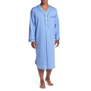 Модная мужская свободная ночная рубашка с V образным вырезом, пижама с длинным рукавом, удобная хлопковая пижама, пижамные топы, рубашка, ночная рубашка, пижамная одежда