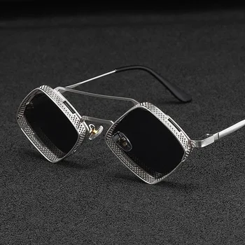 Солнцезащитные очки в стиле стимпанк, Новые Ретро Мужские Женские Модные очки в металлической полой оправе, Брендовые Дизайнерские Солнцезащитные очки высокого качества UV400