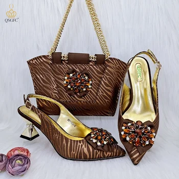 Модная и изысканная женская сумка QSGFC в паре с остроносыми туфлями на среднем каблуке для популярных вечеринок в африканском стиле или повседневной работы