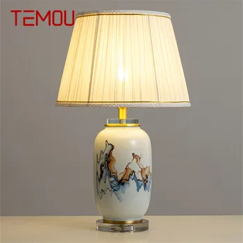 Современная керамическая настольная лампа TEMOU Роскошная Гостиная Спальня Кабинет Оригинальная Светодиодная Настольная лампа из латуни