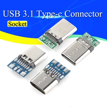 10шт Разъем USB 3.1 Type-C с 24 контактами, разъем-розетка, адаптер для пайки проводов и кабелей, поддержка печатной платы с 24 контактами