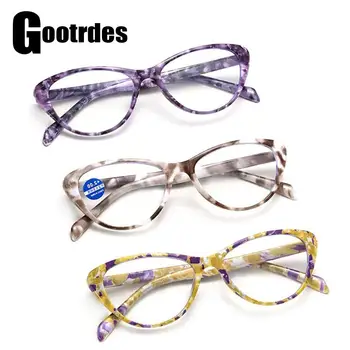 Модные очки для чтения с цветочным принтом, очки для пресбиопии с защитой от синего света, женские очки для защиты глаз, удобные очки для чтения