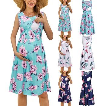 Платья для беременных для фотосессии с новым модным принтом, платье для беременных с круглым вырезом и коротким рукавом, платье для кормящих мам