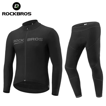 Комплект из джерси для велоспорта ROCKBROS, Зимняя весенняя куртка, нагрудники, Брюки, велосипедная одежда MTB с длинным рукавом, Майо, костюм из теплого флиса