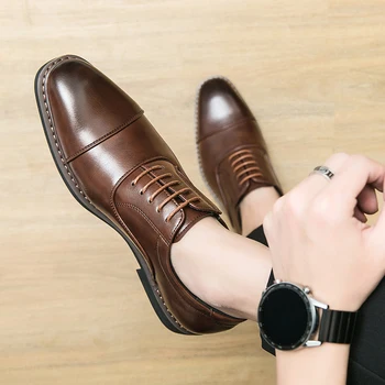 Классические дерби в британском стиле с острым носком, мужские оксфордские деловые туфли для официальных мероприятий, мужские туфли с перфорацией типа 