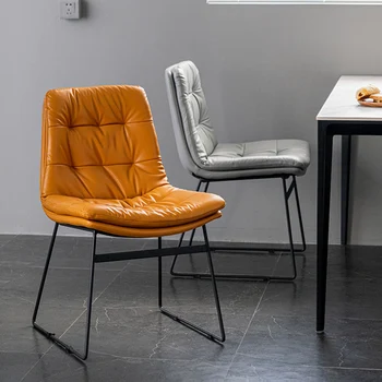 Кресло для гостиной с одной спинкой, кожаное, оранжевое, Столовые стулья, Уличные дизайнерские офисные шезлонги, Минималистичная мебель