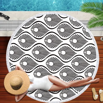 Летнее круглое пляжное полотенце, черно-белое, с абстрактной линией, Квадратное, для ванной, для душа, пляжное полотенце для бикини