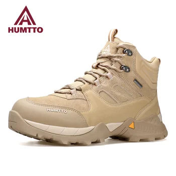 Водонепроницаемые походные ботинки HUMTTO, роскошная дизайнерская уличная походная обувь для мужчин, кроссовки для скалолазания, кожаные безопасные мужские ботильоны
