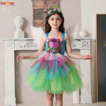 Блестящее платье-пачка Лесной феи для девочек, роскошный детский наряд с садовым цветком для вечеринки по случаю Дня рождения, Рождественский наряд Vestidos